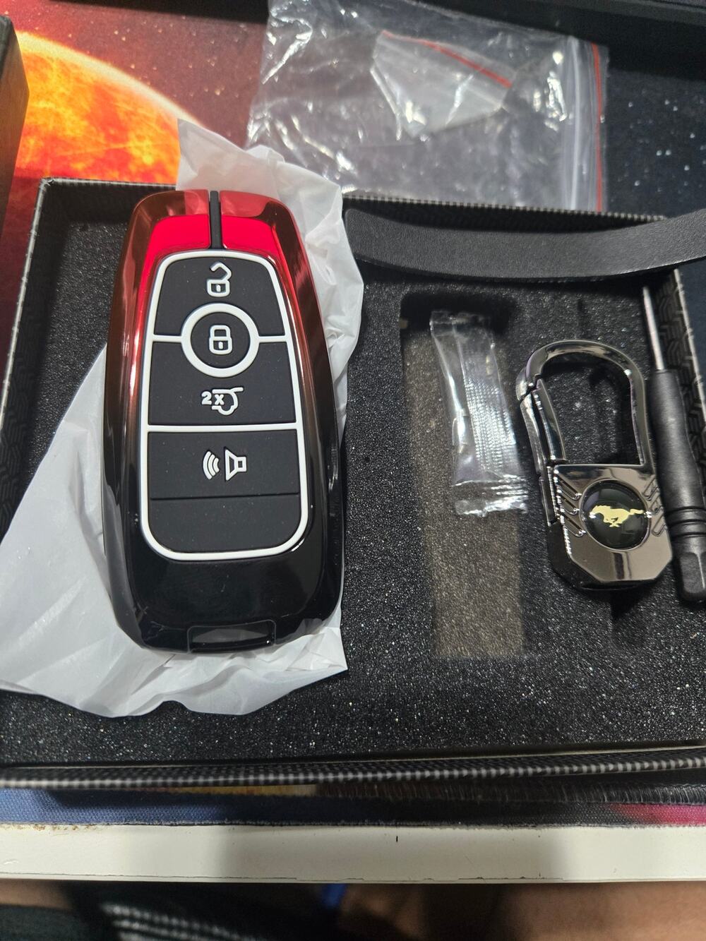 Ford Mustang 5-Button Key Fob Cover Case Red Black with Keychain New